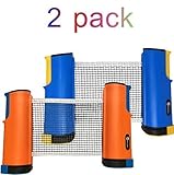 JP WinLook Ping Pong Net - 2 Pack; Retractable Table Tennis Nets & Post Set; Adjustable Any Table Anywhere; Portable Holder Cover Case; Indoor Outdoor Game Replacement Accessories; Bracket Clamps