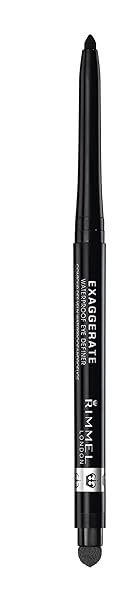 RIMMEL LONDON EXAGGERATE WATERPROOF EYE DEFINER EYELINER, HIGHLY PIGMENTED, LONG-WEARING, BUILT-IN SMUDGER, 262, BLACKEST BLACK, 0.01OZ