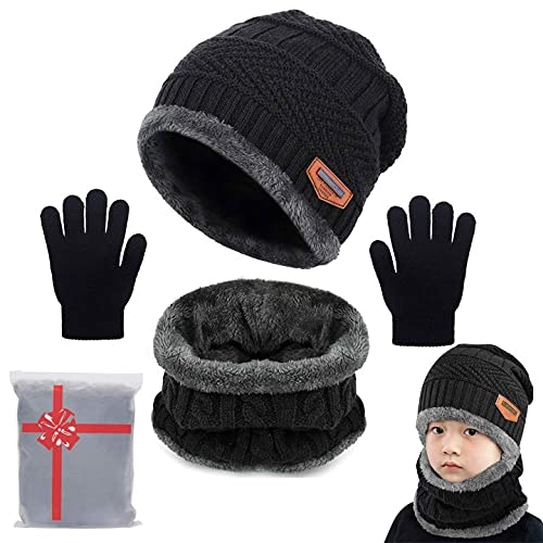 Yutdeng Kids Winter Hat Scarf and Gloves Set Girls Beanie Knitted Snood & Gloves 3 in 1 Super Soft Great Warm Boys 2-10 Years