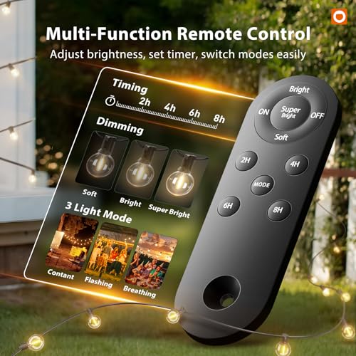 addlon 100FT Solar String Lights Outdoor with Remote, 54 LED Shatterproof | USB Charging, 20+ Hour Runtime, Dimmable & Timable, G40 Waterproof Solar Lights for Outside Backyard Patio Garden Decor