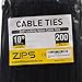 200 Self Locking 10 Inch Nylon Heavy Duty Cable Zip Ties (10