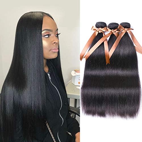 ALLRUN Straight Hair Bundles 100% Brazilian Human Hair Bundles Straight Virgin Hair 3 Bundles Straight Human Hair Extensions Straight Hair Natural Black Color (18 20 22inch)