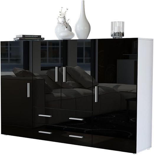 Vladon Highboard Sideboard Nora Korpus In Weiss Matt Front In Schwarz Hochglanz Vladon Amazon De Kuche Haushalt