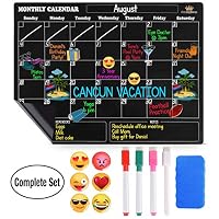 Magnetic Dry Erase Calendar for Fridge - Large Monthly Refrigerator Calendar Whiteboard. Bonus 6 Emoji Magnets, 4 Color Markers,Eraser. Kids Organizer List for Kitchen Refrigerator 16x12 inches Black