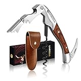 ENROSE Premium Corkscrew Wine Bottle Opener and Foil Cutter Wood Handle Stainless Steel Double-Hinged All-in-one Wine Key Perfect Gift for Wine Lovers