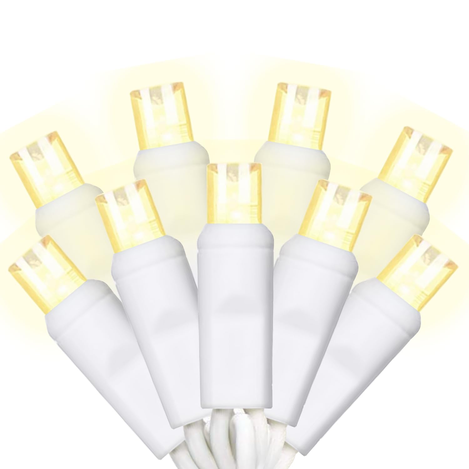 Photo 1 of 100 Counts LED Christmas Lights Outdoor - 50FT Warm White LED Christmas Lights Commercial Grade Outdoor Waterproof, White Wire Mini Plug in, 5mm Wide Angle Indoor for Xmas, Tree, UL Certified