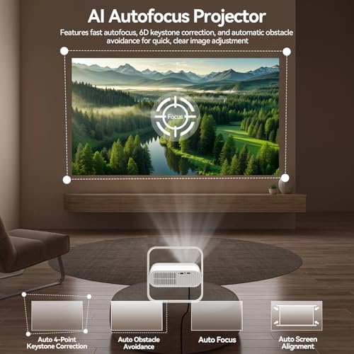 AOC Smart Projector Native 1080P 4K Support, 15000 Lumens, Android 13, WiFi 6 BT 5.2, Auto Focus & Keystone Portable Outdoor Projector, 360° Rotatable Projector with Built-in Apps & Dual Speakers