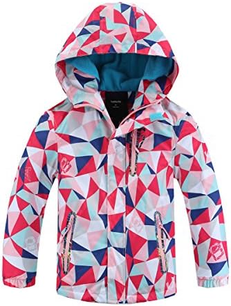 Hiheart Girls Boys Waterproof Fleece Lined Jacket Hood Windproof Rain Coat Pink 9/10