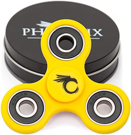 Phoenix Spinners Tri Spinner Fidget Toy for ADHD - Stress and Anxiety Relief - EDC Office Toy, Super Fast Long Spins - Premium Stainless Steel R188 Center Bearing, Injection Molded (Non-3D) - Yellow