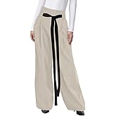 WANLUOSUX Women's Casual Wide Leg Pants Tie High Waist Straight Leg Pants Commuter Pants