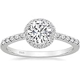 EAMTI 1.2CT 925 Sterling Silver Rings Round Halo CZ Engagement for Women Cubic Zirconia Wedding bands Promise Rings for Her