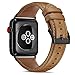 OUHENG Compatible with Apple Watch Band 42mm 44mm, Women Slim Genuine Leather Band Stainless Steel Buckle Replacement Strap Compatible with iWatch Series 6 5 4 3 2 1 SE, Retro Light Brown