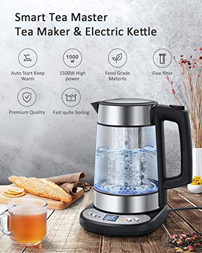 Electric Kettle,Homever 1.7L Glass Electric Tea kettle with Strainer,Cordless Kettle with Temperature Control,Auto Shut-Off and Boil-Dry Protection