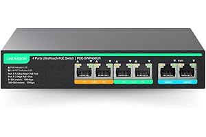 LINOVISION 4 Ports UltraReach PoE Switch with Remote Cloud Management, Up to 800m Long Range PoE and Data Transmission, 2 Hig