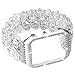 Beaded Watch Band with Bling Metal Case, Elastic Handmade Crystal Bracelet Jewelry Replacement Strap Shock-proof Rhinestone Protective Cover for Watch 42mm Series 3,2,1 (Silver, 42mm)