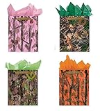 All Occassion Party Gift Bags - Set of 4 Happy Birthday Large Camo Gift Bags w/Tags & Tissue Paper