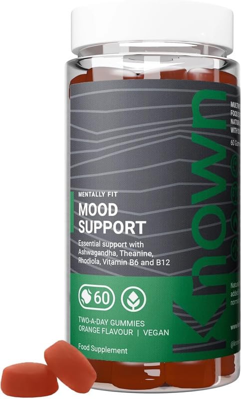 Known Mood Support Gummies – Orange Flavour – Vegan Gummy Supplement with Ashwagandha, Rhodiola & B Vitamin Complex – Energy, Cognitive Function & Wellbeing – 1 Month Supply – for Men & Women