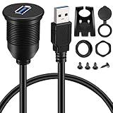 BATIGE Single Port USB 3.0 Male to Female AUX Car Mount Flush Cable Waterproof Extension for Car Truck Boat Motorcycle Dashboard Panel - 3ft