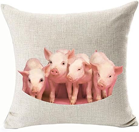 Cotton Linen Square Decorative Throw Pillow Case Cushion Cover Cute Pink Pet Mini Pig Wear Glasses 18 "X18 "