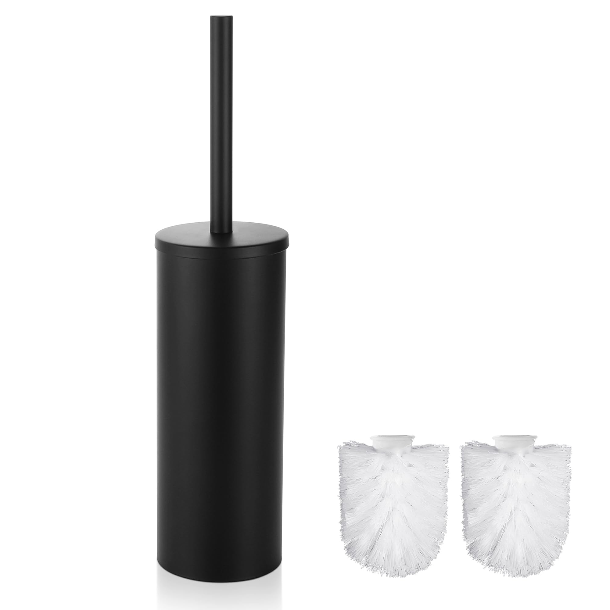 GRICOL Toilet Brushes & Holders Stainless Steel Toilet Brush with 2 Brush Heads for Bathroom Cleaning Rustproof Matt Black