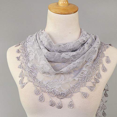 Clearance Sale!❄❄Women Clearance Lace Tassel Rose Floral Hollow Scarf Shawl Lady Wraps Scarves (Gray)