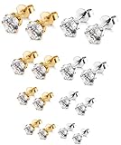 ORAZIO 8 Pairs Stainless Steel Stud Earrings For Mens Womens Clear Cubic Zirconia Inlaid, 3mm-6mm