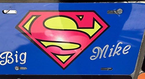 Superman Custom Personalized License Plates Auto Car Tag Vanity Plate Superman Free Engraved Auto Car Tag Super Man License Plate Beautifully Designed, Specially Made, Car Wash Safe, Indoor, Outdoor