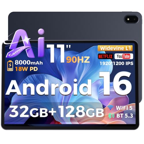 RebotAi 2026 Tablet 11 Inch Android 16 Tablets, 32GB RAM + 128GB ROM/1TB TF, 8000mAh Tablet Octa-Core 1920 x 1200 IPS, 5+13MP/Widevine L1/18W Quick Charge