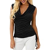Veatzaer Women Cowl Neck Tank Tops Summer Ruched Sleeveless Casual Shirts Side Shirring Cotton Tops
