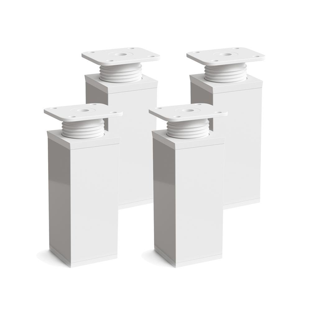 sossai® MFV1 designer furniture feet, height adjustable, set of 4, square profile: 40 x 40 mm, colour: white, height: 80 mm (+ 20 mm), material: aluminium, wood screws included