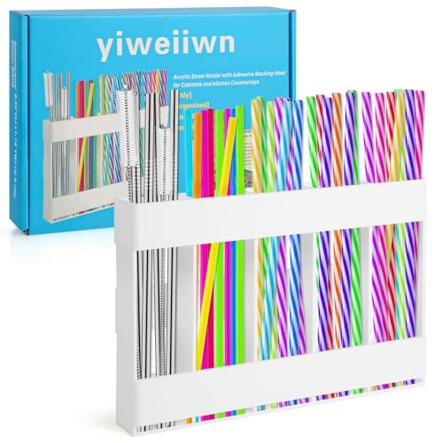 Photo 1 of yiweiiwn Acrylic straw holder with double-sided tape,cabinet straw organizer,Straws dispenser,suitable for cabinets and kitchen countertops (white)