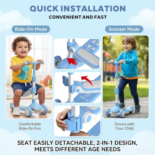 Kids Scooter for Age 3-12, Toddler Scooter, Light Up 3-Wheels Scooter, Shock Absorption Design, Lean to Steer, Balance Training Scooter for Kids