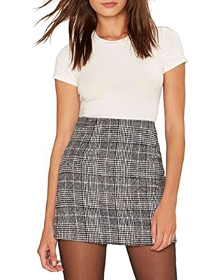 Haoduoyi Women's Soft High Waist Plaid A Line Zip up Bodycon Party Mini Skirt