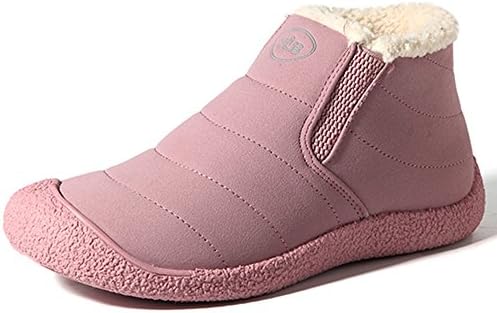 Women¡¯s Fur-Lined Slip-On Ankle Warm Snow Couples Boots (Women Size 8 B(M) US, Pink)