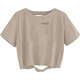 Sofia's Choice Women's Summer Casual Short Sleeve Tops Distressed Ripped Crop Top T Shirt