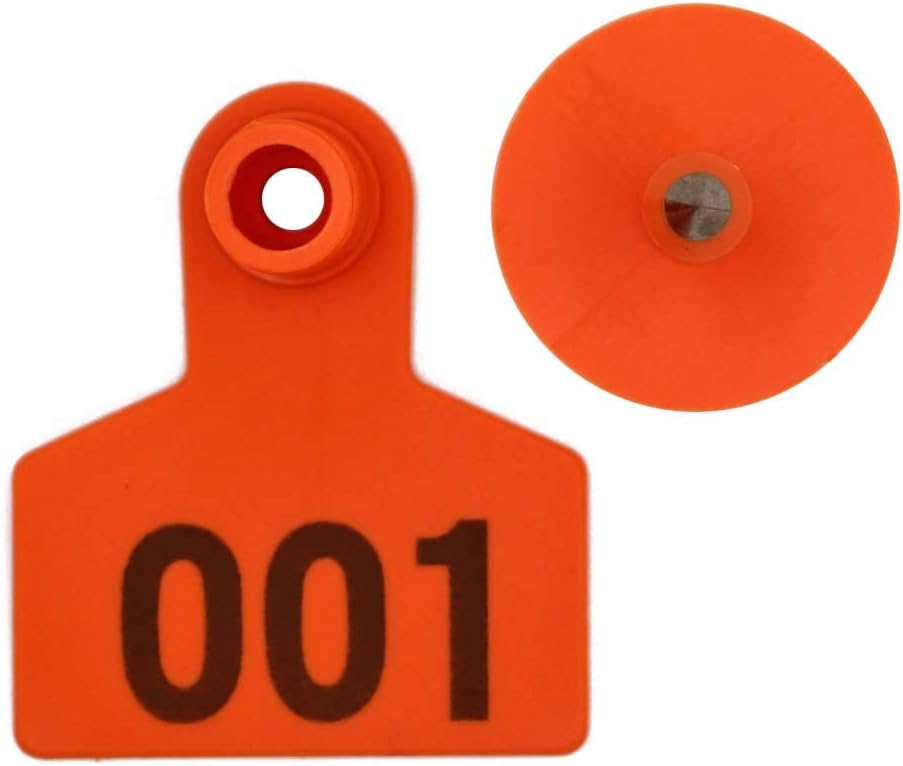 M.Z.A Numbered Ear Tags for Goats Pigs Cows Cattle 100 Pack Orange