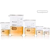 ULAB Scientific Glass Beaker Set with Magnetic Stir Bar Offered, 5 Sizes 50ml 100ml 250ml 500ml 1000ml, 3.3 Boro Griffin Low Form with Printed Graduation, UBG1002