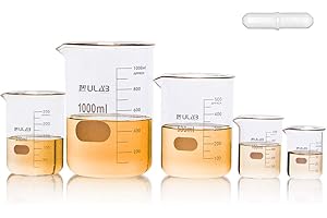 ULAB Scientific Glass Beaker Set with Magnetic Stir Bar Offered 5 Sizes 50ml 100ml 250ml 500ml 1000ml 3.3 Boro Griffin Low Fo