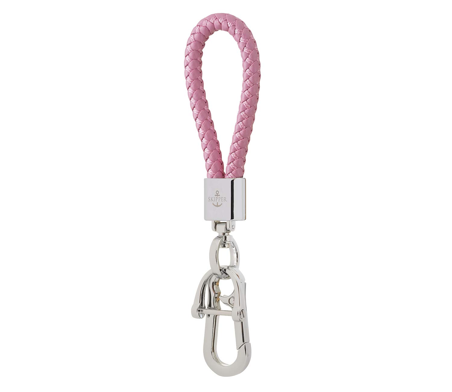 Skipper Key ring with carabiner made of faux leather and stainless steel silver 8611, skipper colour: pink.
