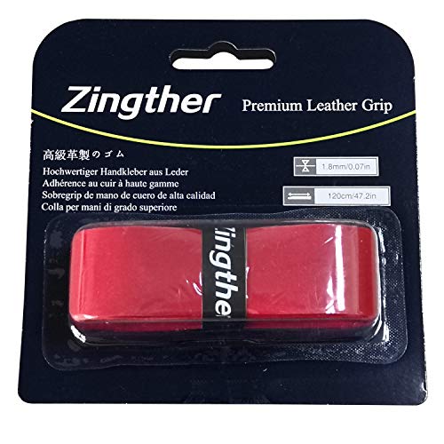 Zingther Premium PU Leather Replacement Tape Grips for Tennis Racket, Badminton/Squash/Racquetball Racquet, Baseball Bat, Pickleball Paddle -Tacky, Soft, Comfortable, Ultra Cushion (Red, 2 Grips)