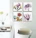 YPY 4 Panels Watercolor Colorful Flowers Wall Art - Multi Color Floral Picture Bedroom Decor - Abstract Elegant Flowers Canvas Painting for Girls Room (12