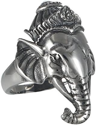 Cool Biker Ring Silver Elephant Ring India Ganesha Ring Top Quality 316L Stainless Steel