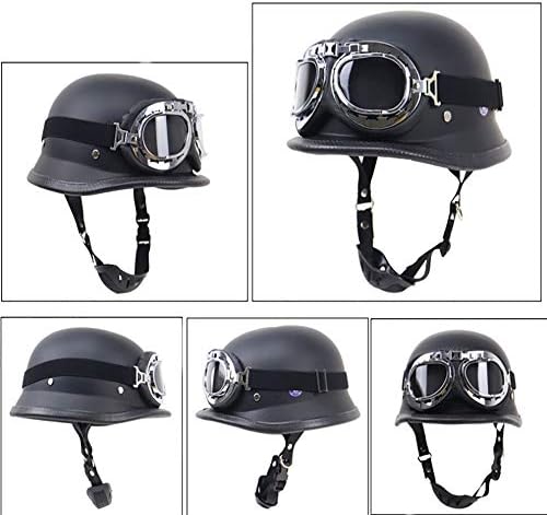 MMGIRLS Retro half helmet DOT certification Harley helmet men and women motorcycle electric car riding half helmet cruiser scooter (dumb black, with glasses),S