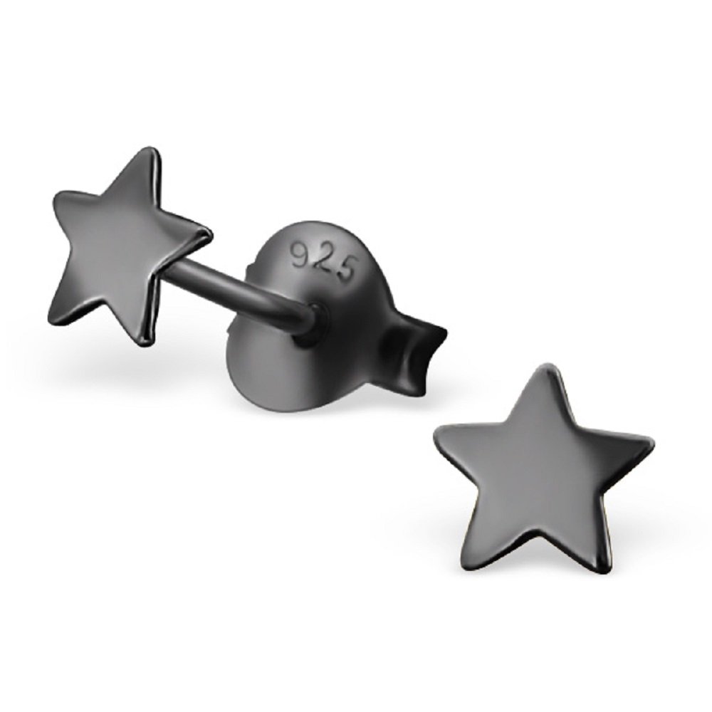 The Rose & Silver Company Women 925 Sterling Silver Ruthenium Plated Tiny Star Stud Earrings