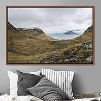Framed Canvas Wall Art Calming Waters Aerial Cool Lake Landscape Multicolor Photography Realism Relax/Calm - 16x24 inches