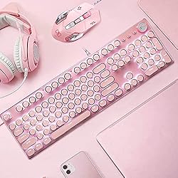 Pink Typewriter Keyboard and Mouse,Retro Vintage