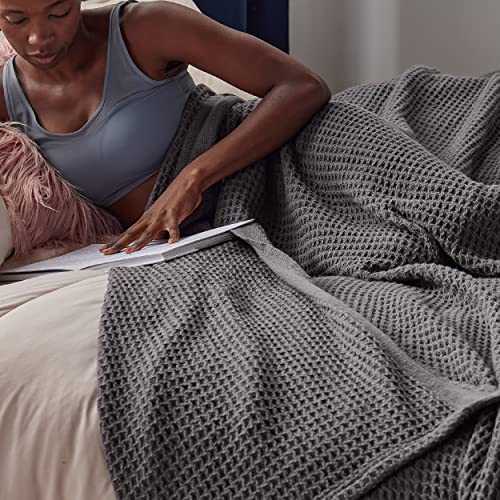 Bedsure 100 Cotton Blankets Queen Size for Bed Dark Grey 405GSM