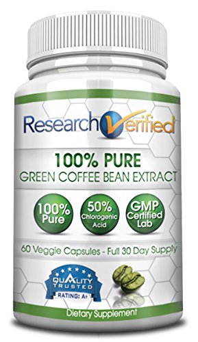 Green Coffee Bean Extract - One Month Supply - 100% Pure by Research Verified - 50% Chlorogenic Acid - 365 Day 100% Money Back Guarantee - Try Risk Free for Fast and Easy Weight Loss
