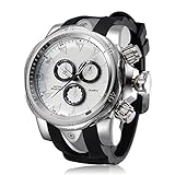 JIANGYUYAN Mens Fashion Sport Big Heavy Analog Quartz Watch Silicone Band Silver