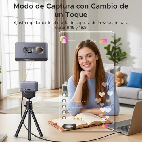 UGREEN FineCam Cámara Web 4K Ultra HD, 2 Micrófono con Cancelación de Ruido,Enfoque Automático, Face AE, 70° FOV, Adaptador USB-A/USB-C para PC/Portátil/Windows/Mac/Linux,Para Videollamadas, Streaming